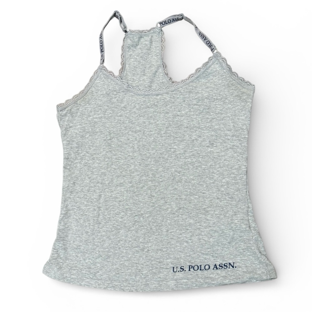 U.S. Polo Assn Small Gray Racerback Cami Lace Trim Tank Top
